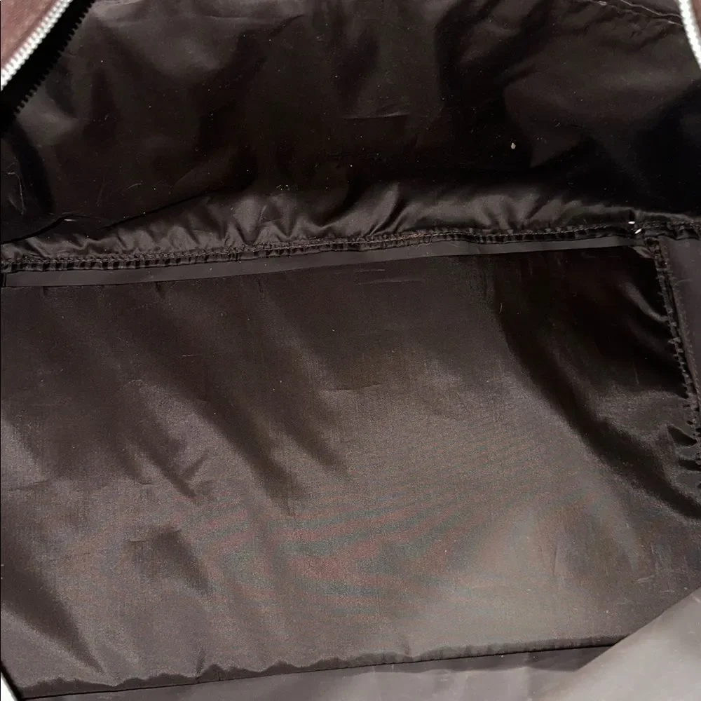 KC Sig Brown Canvas Faux Leather Silver Tone Hardware Duffel Bag with a Strap